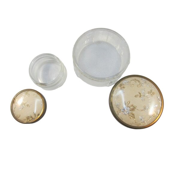 Vintage Ladies Vanity Glass Jar Containers with Embroidered Lids 2 Piece Lot - Picture 3 of 12